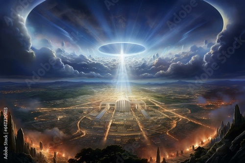 Illustration of the New Jerusalem on the Earth, depicted in the book of Revelation highlighting the Millennium and kingdom of Jesus. Generative AI photo