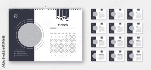 Monthly calendar for 2024 year. Week Starts on Monday.
