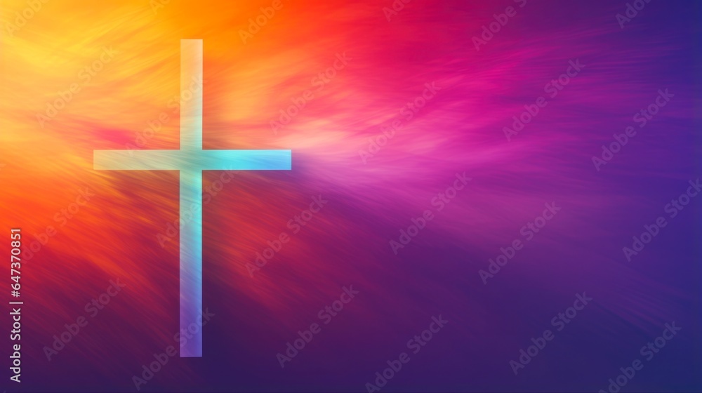 Good Friday Concept: Colorful Jesus Christ Cross with Copy Space for Text. Symbol of Forgiveness, Christian Faith, and Belief in God