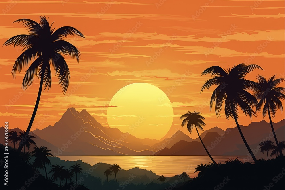Golden Evening Sky in Tropical Countries - Beautiful Landscape of Yellow and Orange Nature on Summer Sunset