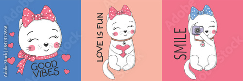Cute cat girl for t-shirt graphics, fashion prints, posters and other uses