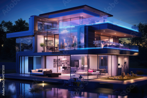 A futuristic smart home with AI-powered devices controlling lighting and temperature. Generative Ai. © Sebastian