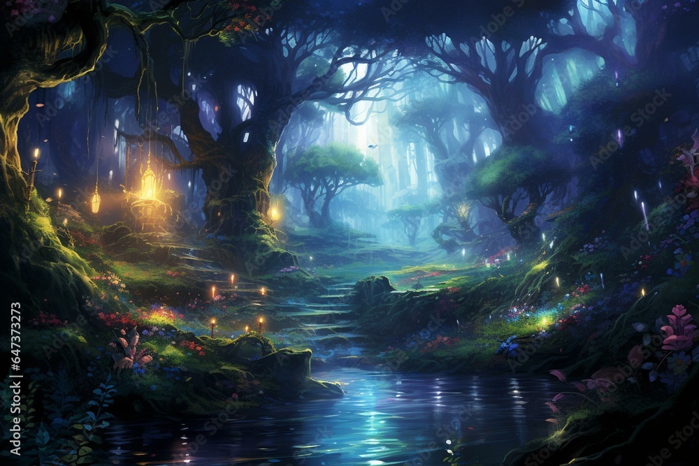 Artwork showcasing fantasy realm and enchanted forest, perfect for concept art, wallpapers, and book illustrations. Generative AI