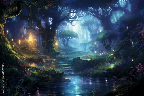 Artwork showcasing fantasy realm and enchanted forest  perfect for concept art  wallpapers  and book illustrations. Generative AI