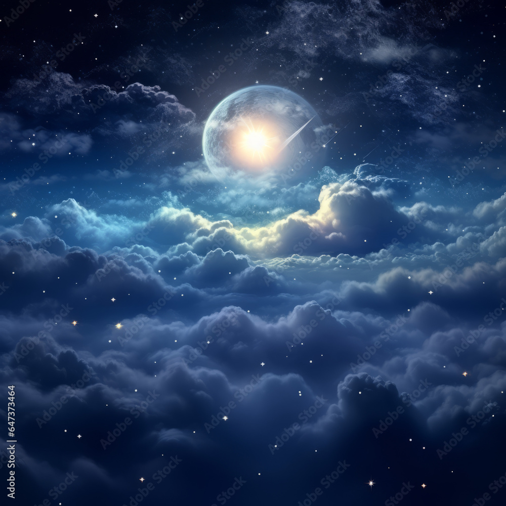 Moon in starry night over clouds Moon in starry night over clouds