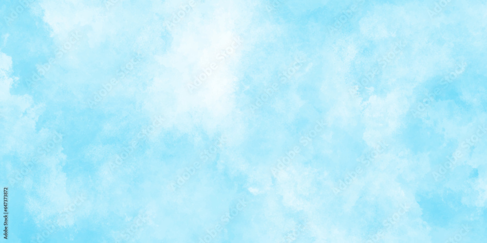 Obraz premium Abstract Bright and shiny fresh watercolor vector illustration of blue sky and clouds, blurry cloudscape covered Hand painted watercolor sky and clouds, Watercolor stain with hand paint for design.