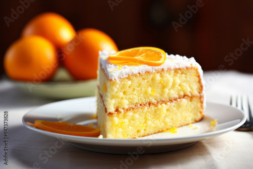 Citrus delight homemade orange cake with vanilla cream. Homemade bakery concept