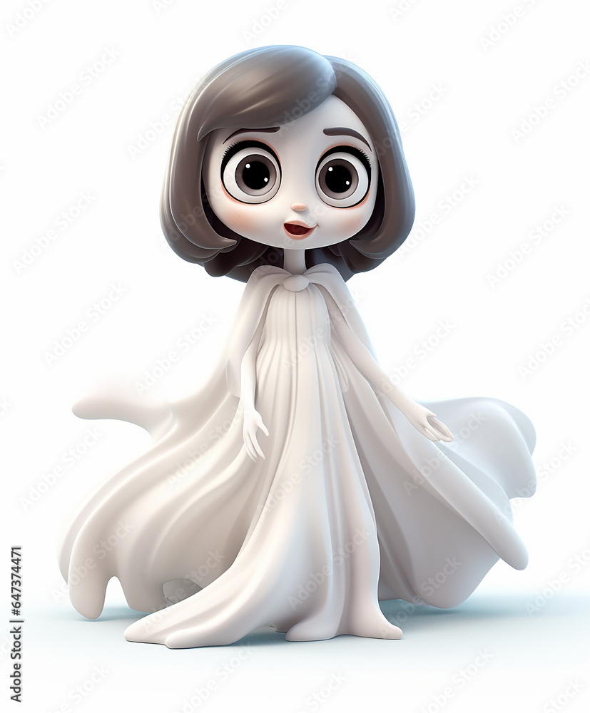 cute 3D lady in white ghost, Halloween cute 3D lady in white ghost, Halloween