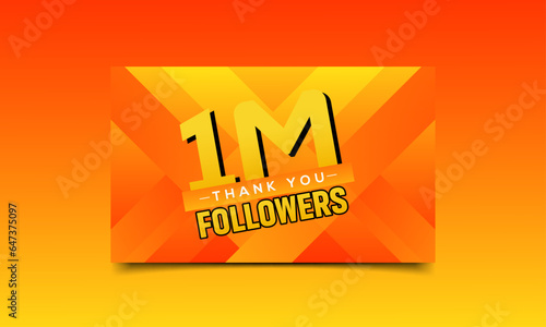 Thank you 1 million followers banner, people's online social group, happy banner celebrate, Vector illustration, gradient background, thumbnail, subscribers, blog, like, vector, post, text, follow.