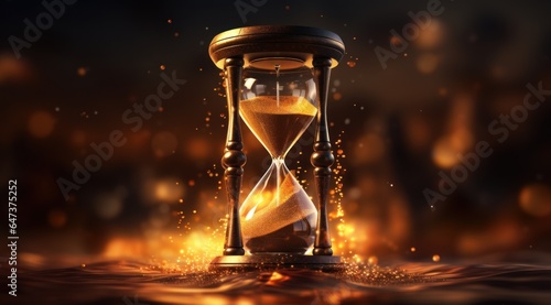 Sandglass on golden bokeh background