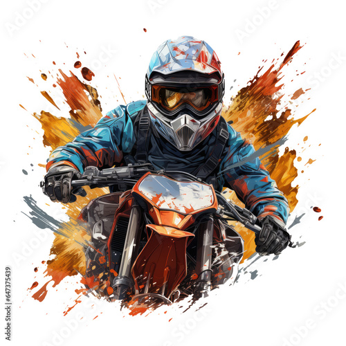 A futuristic motarsaikal biker t-shirt design set in a high-tech racing arena, the biker participating in a thrilling hoverbike race, typography with futuristic, Generative Ai