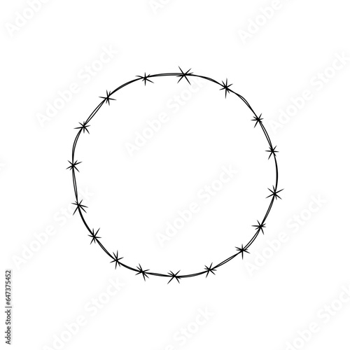 Barbed wire wreath. Hand drawn doodle frame on white background. Vector illustration.
