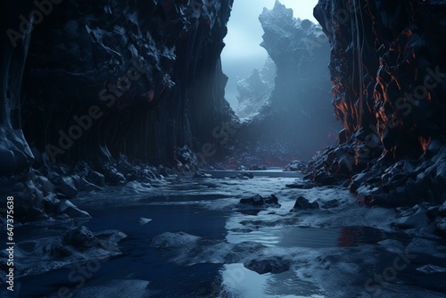 A 3D depiction of icy caves in Iceland. Generative AI