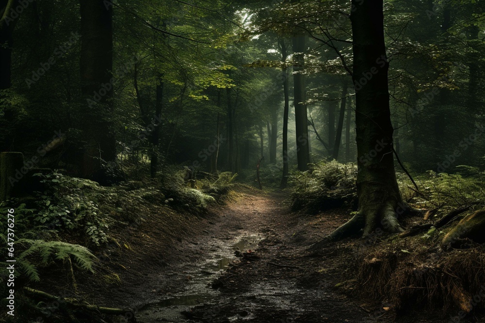 An atmospheric woodland with a sophisticated and intellectual vibe. Generative AI