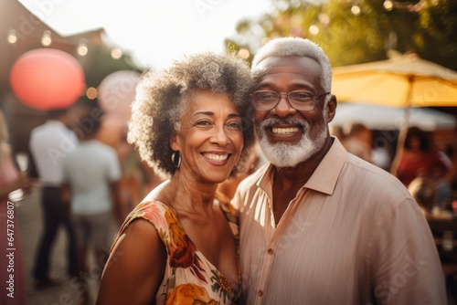 a happy senior couple smiling in an outdoor setting