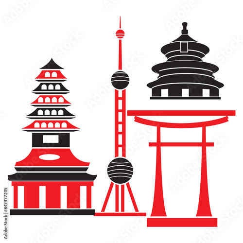 China skyline colorful background. Famous China building. China hand drawn vector illustration. Chinese travel landmarks/attraction. Vector illustration isolated on white background.