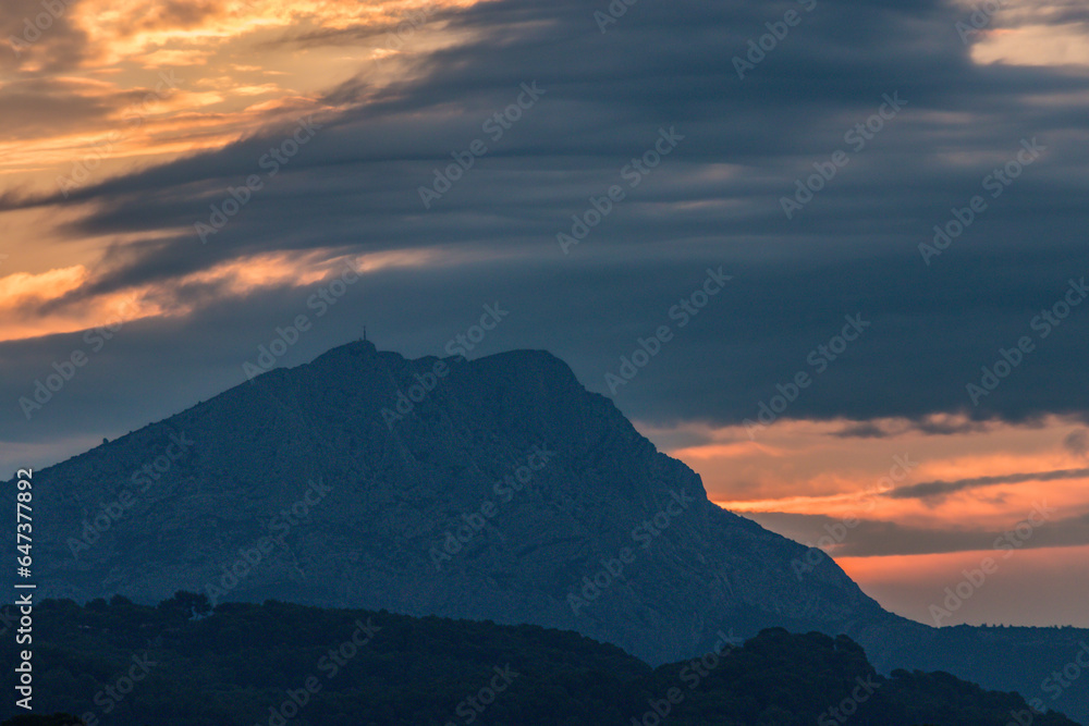 the Sainte Victoire mountain in the light of a late summer morning