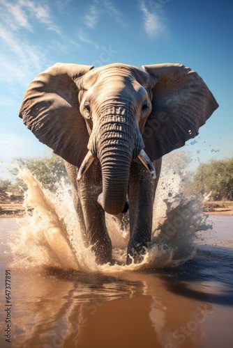 Joyful Elephants Splashing Water - AI Generated