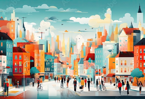 people walking in an urban design with a flat style Generative AI