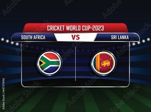 South Africa vs Sri Lanka match concept, ICC Men's Cricket World Cup 2023, stadium background