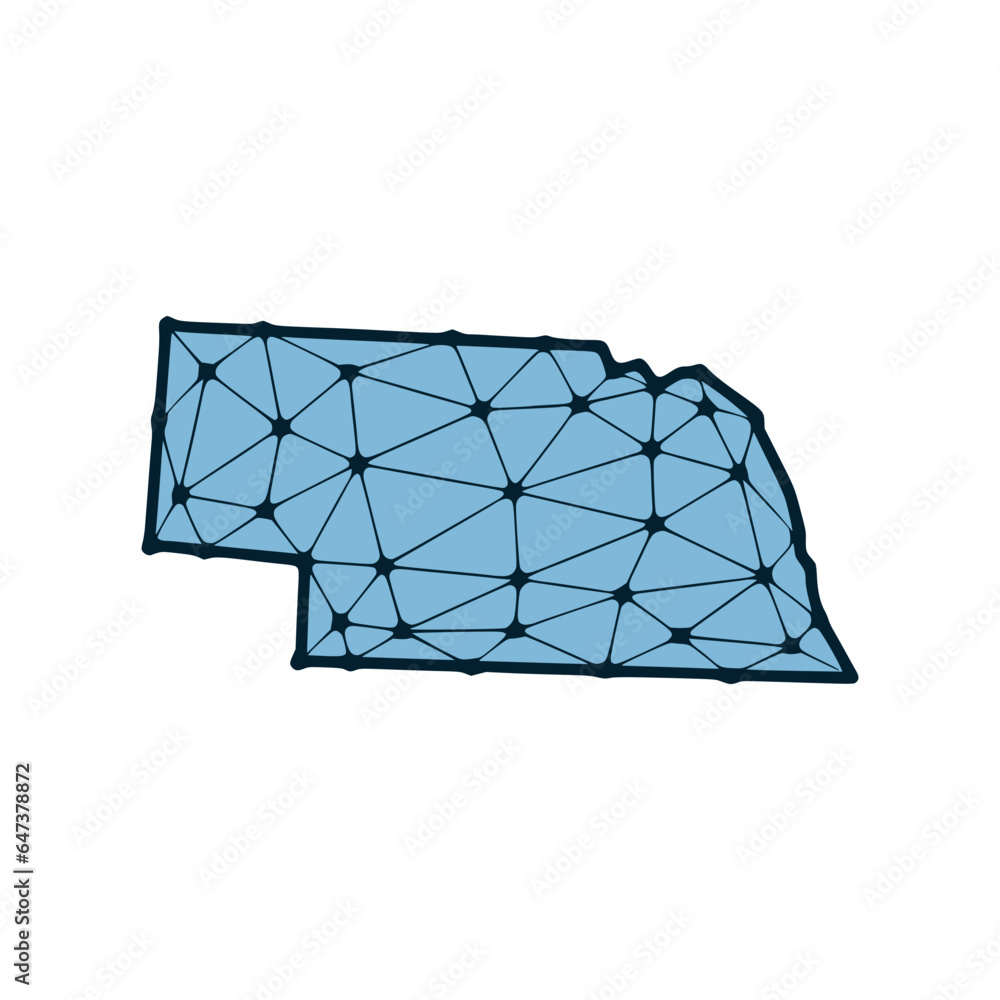 Nebraska state map polygonal illustration made of lines and dots, isolated on white background. US state low poly design Nebraska state map polygonal illustration made of lines and dots, isolated on white background. US state low poly design