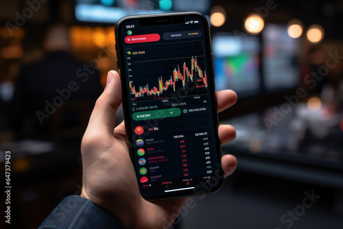 A person trading cryptocurrencies on a smartphone app, engaging in the dynamic world of digital asset trading. Generative Ai.