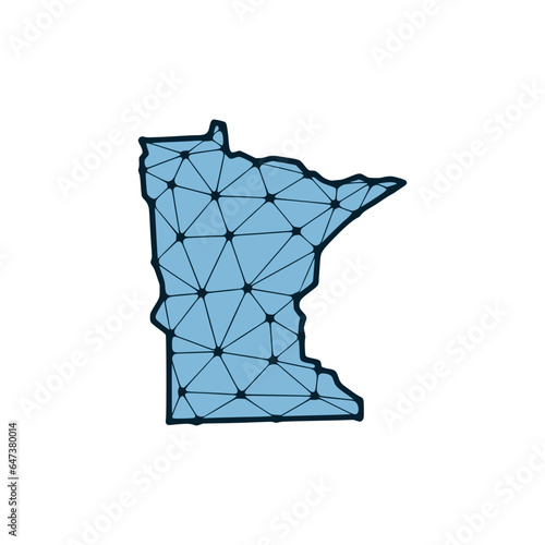 Minnesota state map polygonal illustration made of lines and dots, isolated on white background. US state low poly design