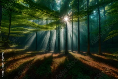 an ultra-realistic image of a serene forest glade where trees are woven together with iridescent threads of magic - AI Generative © Being Imaginative