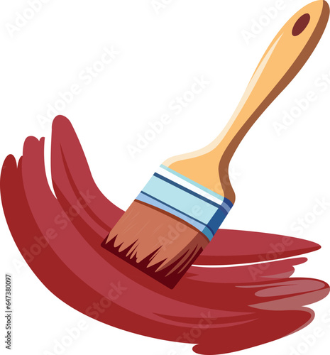 Brush with stroke of paint vector illustration, Synthetic Bristle Brush with brush red strokes stock vector image