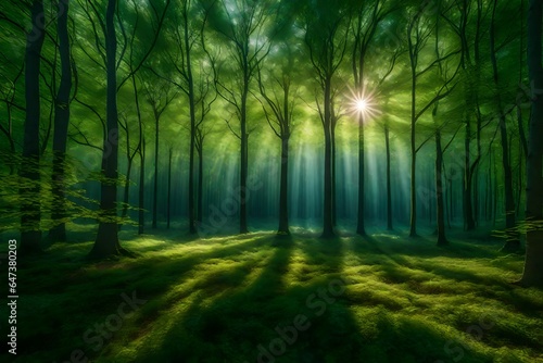 an ultra-realistic image of a serene forest glade where trees are woven together with iridescent threads of magic - AI Generative © Being Imaginative