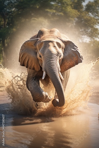 Joyful Elephants Splashing Water - AI Generated © AnimalAI