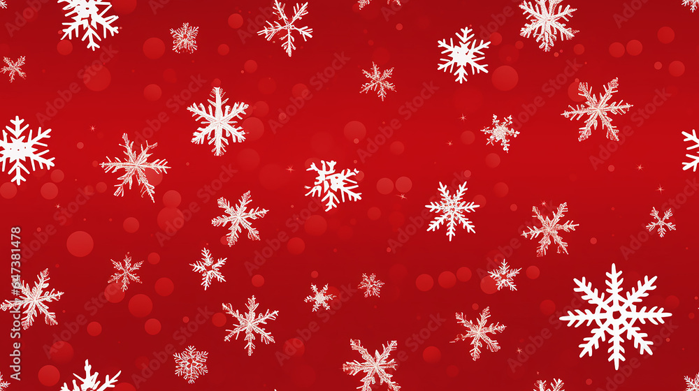 Christmas snowflakes on red in a repeatable seamless pattern