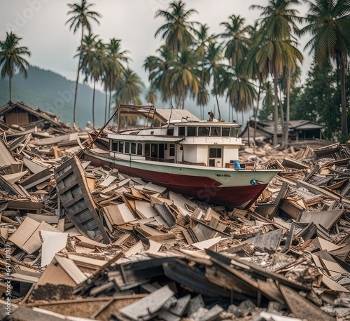 Earthquake tsunami disaster - Created with Generative AI Technology
