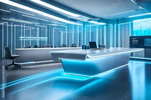 Executive Elegance: Futuristic Boss Room Bathed in Blue LED Ambiance