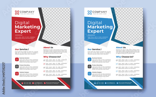 Marketing agency flyer template design set or a4 flyer template with red, and blue colors. marketing, business proposal, flyer design template, creative minimalist flyer layout.