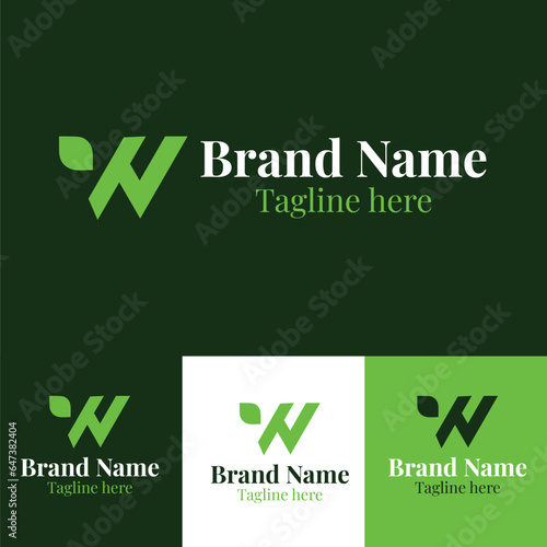 vector leaf logo w letter minimalist style design 
