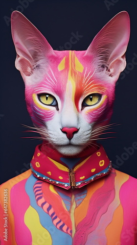 Portrait of a Cat with fancy makeup and clothes