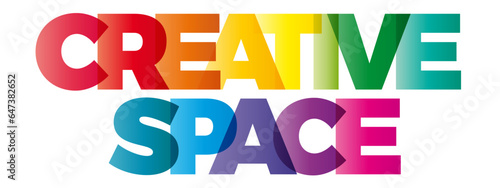 The word Creative space. Vector banner with the text colored rainbow.