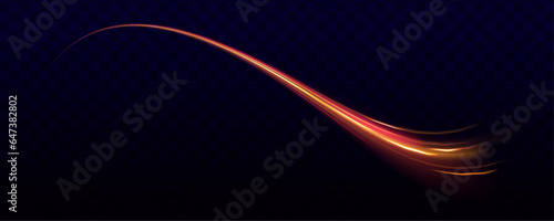 Golden shine electric luminous lines, isolated design elements on dark transparent background. Science or technology design. Vector glowing light lines.