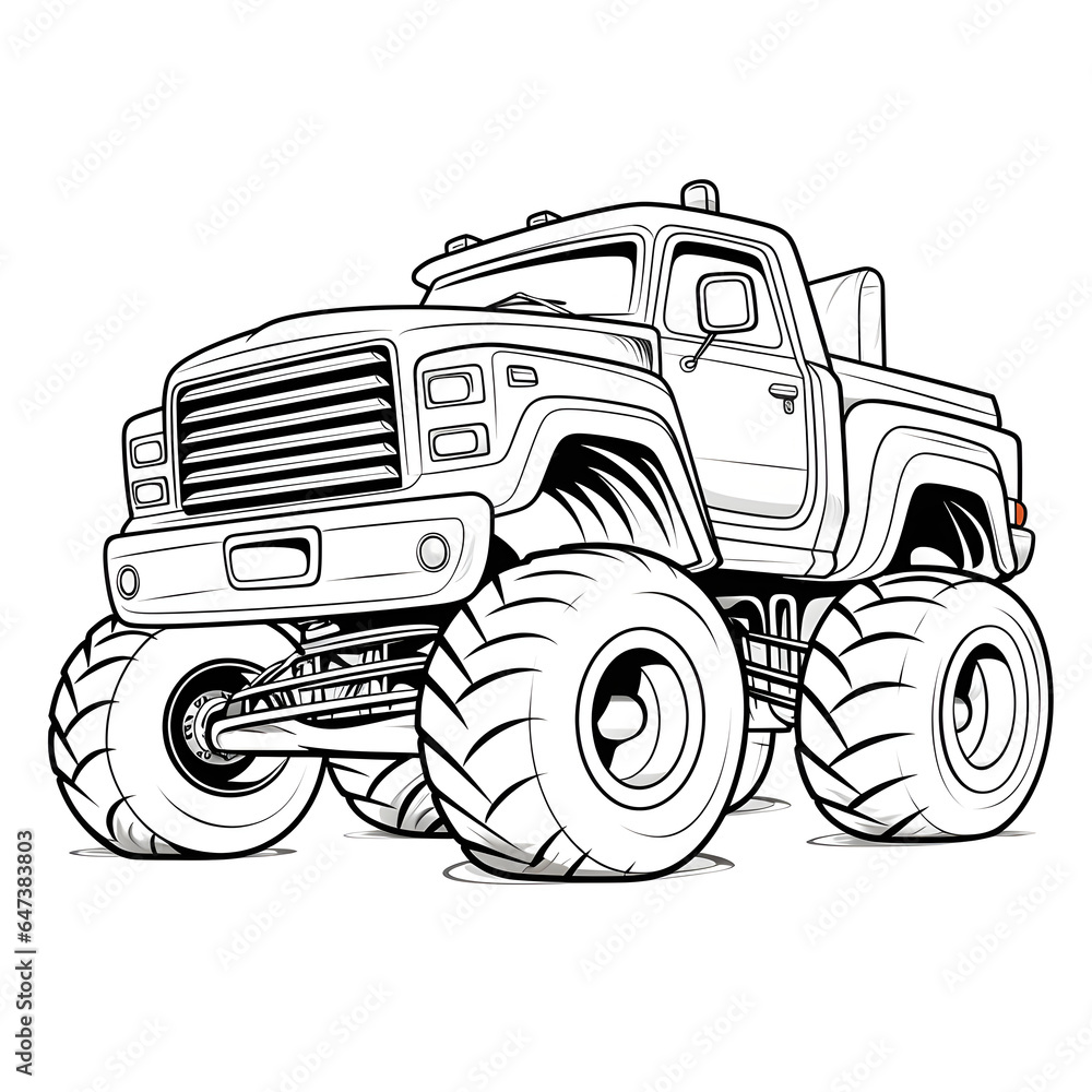 Outline drawing of Cartoon monster truck concept, car coloring page
