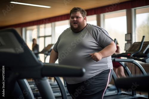 Obese Male Running on Treadmill in Sportswear