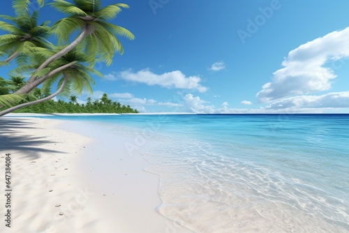 Tropical beach with white background. Sand rendered in 3D  transparent PNG. Summer atmosphere. Generative AI