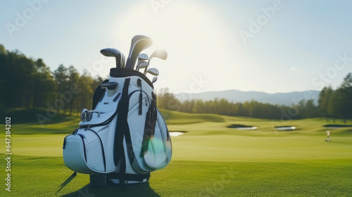Close-up of Golfer's Bag against a Clear Blue Sky