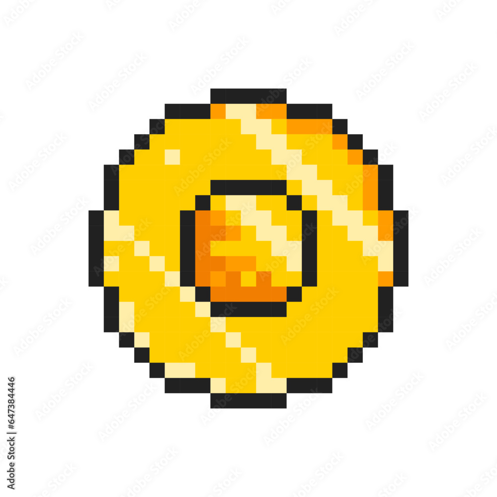 Pixel art gold coin, vector gold pixel coin. 16-bit retro game, 8bit money illustration. Pixel art gold coin, vector gold pixel coin. 16-bit retro game, 8bit money illustration.