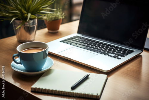 Workspace Essentials  Laptop  Coffee  Notepad  Pen