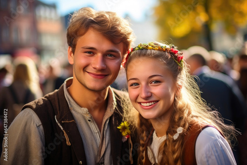 Traditional Oktoberfest Parade: Happy Young Germans