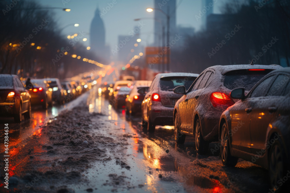 Winter Traffic Nightmare: Snowfall Gridlock Scene