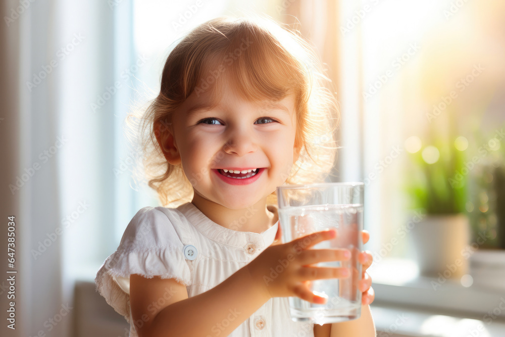 Happy Kid Enjoying Fresh Water in Sunlight Happy Kid Enjoying Fresh Water in Sunlight