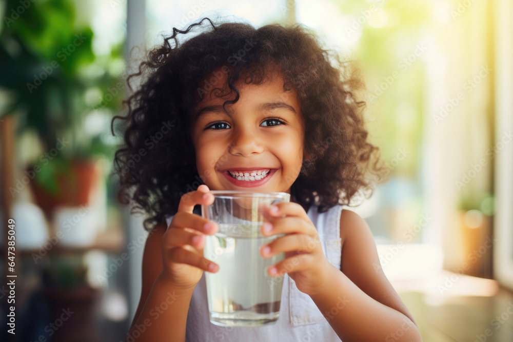 Innocent Black Child Enjoying Sunlit Water Break Innocent Black Child Enjoying Sunlit Water Break