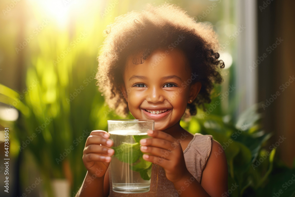 Happy African American Child and Water Happy African American Child and Water